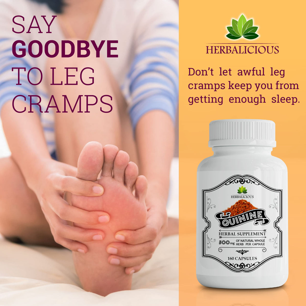 Capsules de quinquina HERBALICIOUS en gros plan, 500mg