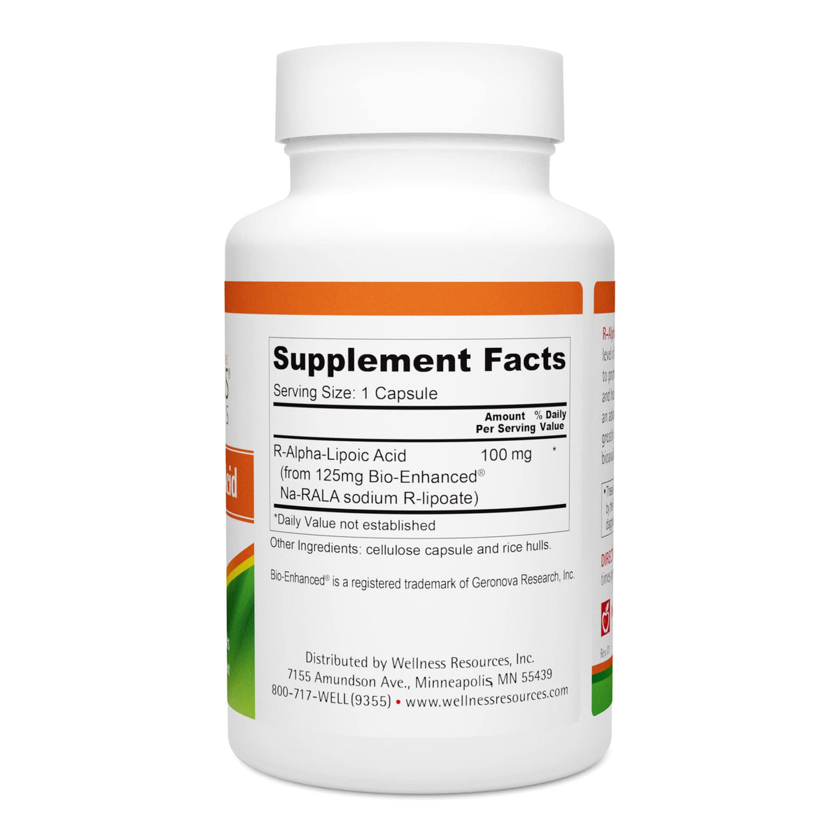 Capsules de R Acide Lipoïque Wellness Resources sur fond blanc