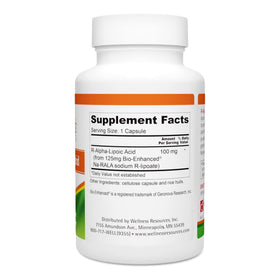 Capsules de R Acide Lipoïque Wellness Resources sur fond blanc