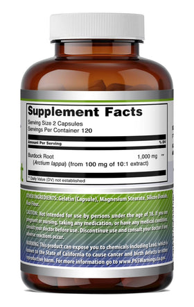 Capsules de racine de bardane Amazing Nutrition sur une table en bois