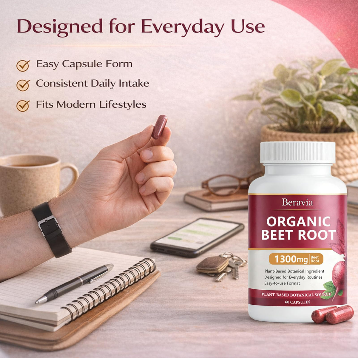 Capsules de racine de betterave Beravia, format facile à avaler