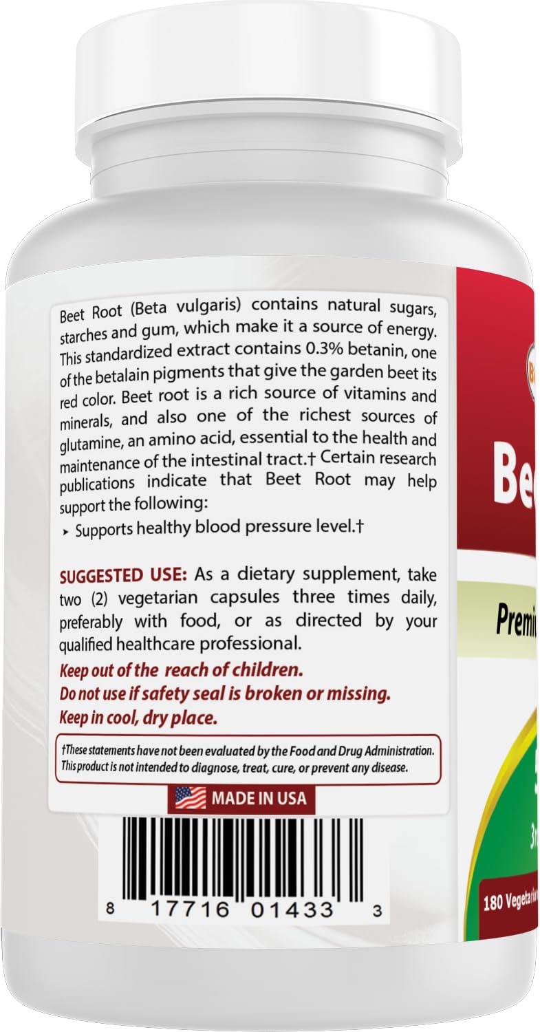 Capsules de racine de betterave Best Naturals sur une table en bois