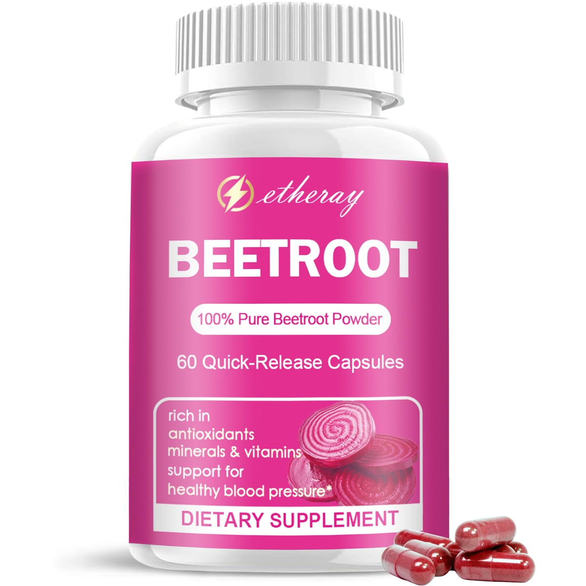 Capsules de racine de betterave etheray 1300mg, vue de face