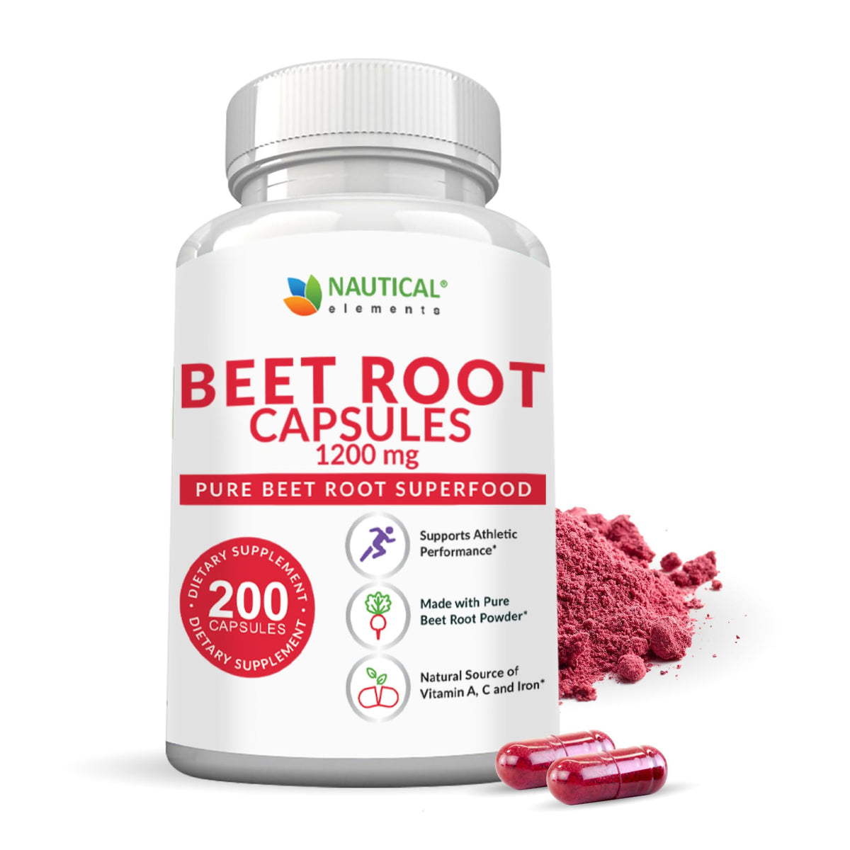 Capsules de racine de betterave Nautical Elements 1200mg vue de face