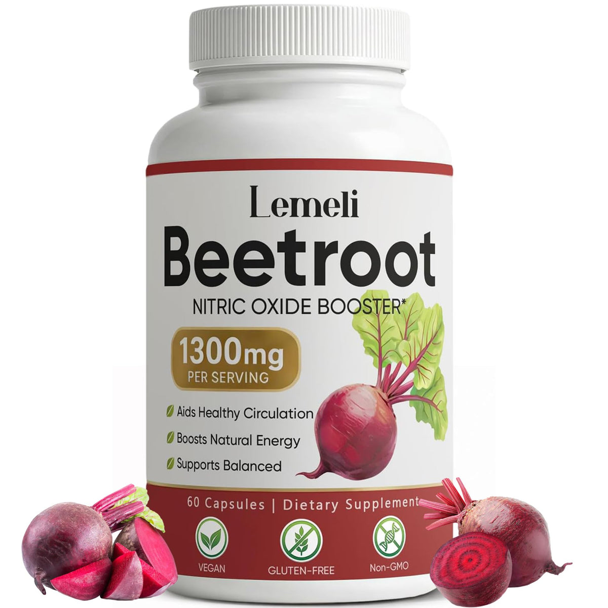 Capsules de racine de betterave WHDEOW 1300mg vue de face