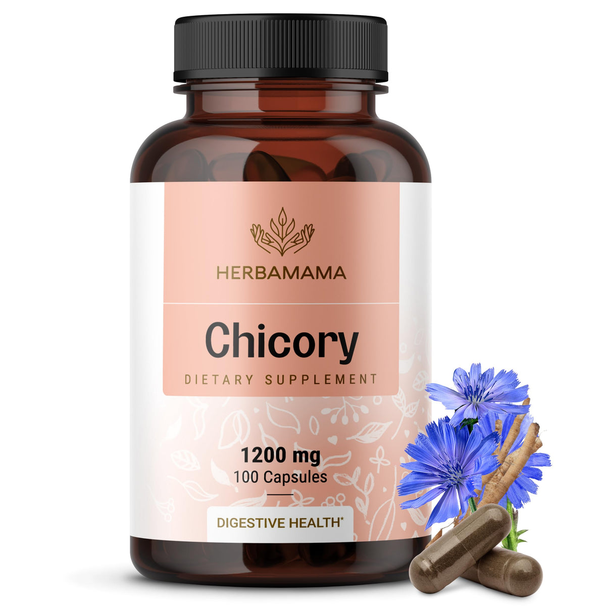 Capsules de racine de chicorée HERBAMAMA 1200mg, vue de face