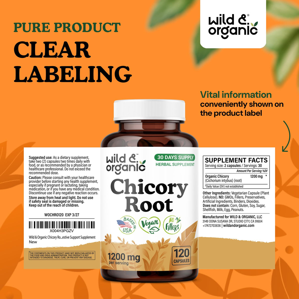 Capsules de racine de chicorée Wild & Organic avec des ingrédients naturels