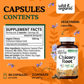 Capsules de racine de chicorée Wild & Organic sur fond blanc