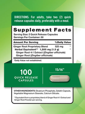 Capsules de racine de gingembre Nature's Truth en gros plan