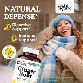 Capsules de racine de gingembre Wild & Organic, vue de près