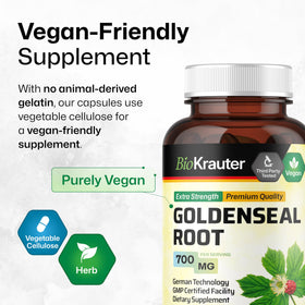 Capsules de racine de goldenseal BIO KRAUTER posées sur une table