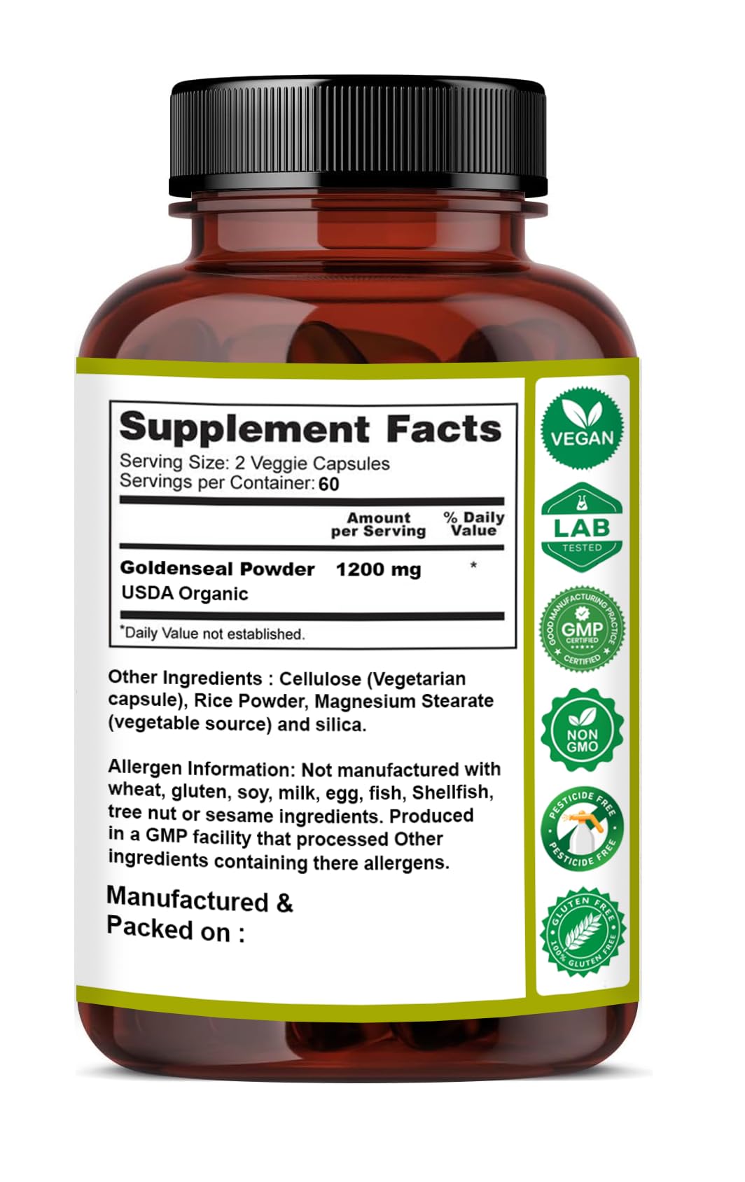Capsules de racine de goldenseal Naturfi Organic sur un fond naturel