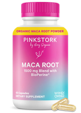 Capsules de racine de maca bio Pink Stork, 1500 mg, 60 comprimés, vue de face