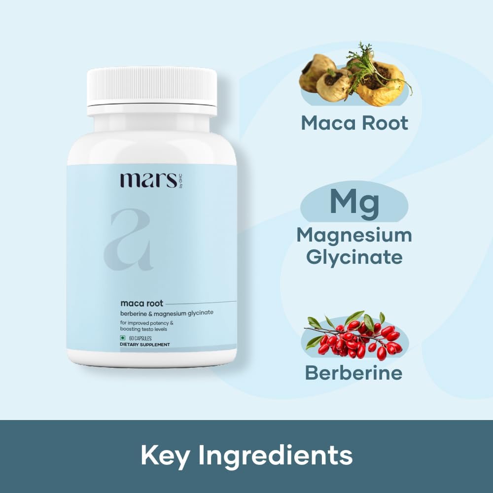 Capsules de Racine de Maca mars by GHC avec ingrédients naturels en arrière-plan