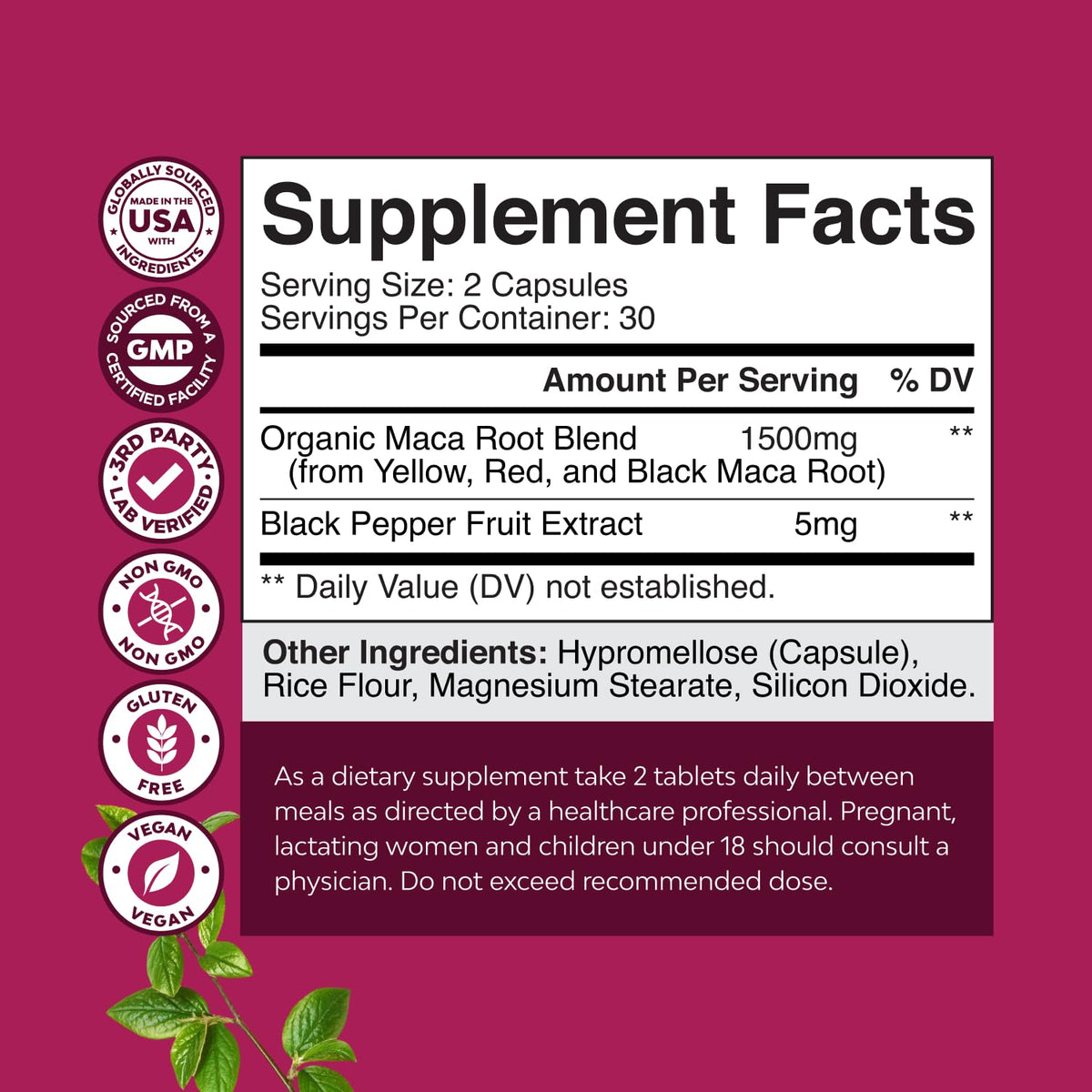 Capsules de racine de maca Natures Craft avec des ingrédients naturels