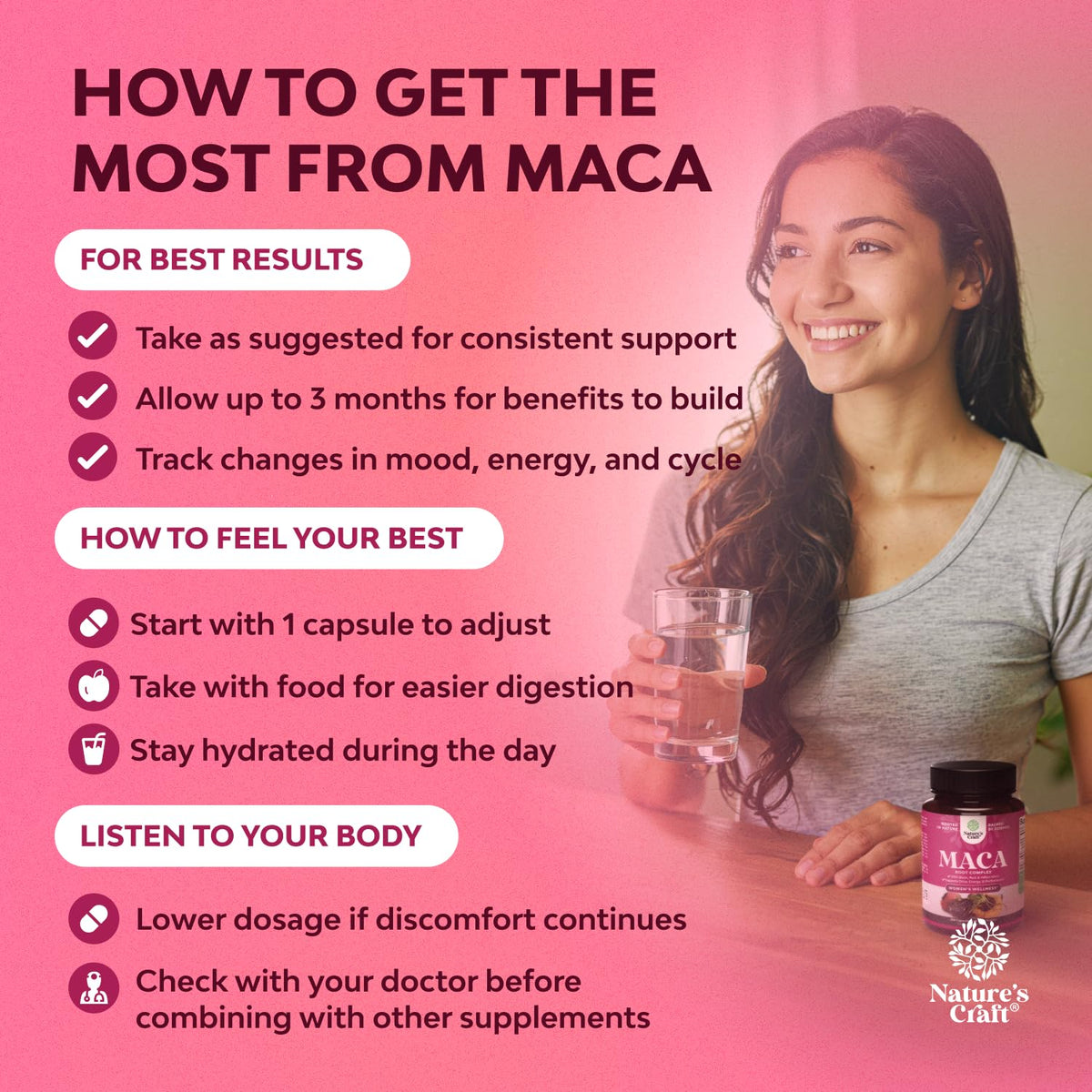 Capsules de racine de maca Natures Craft, vue de côté