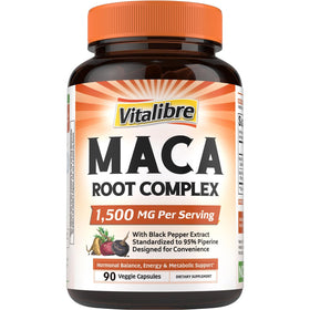 Capsules de racine de maca Vitalibre 1500 mg, vue de face