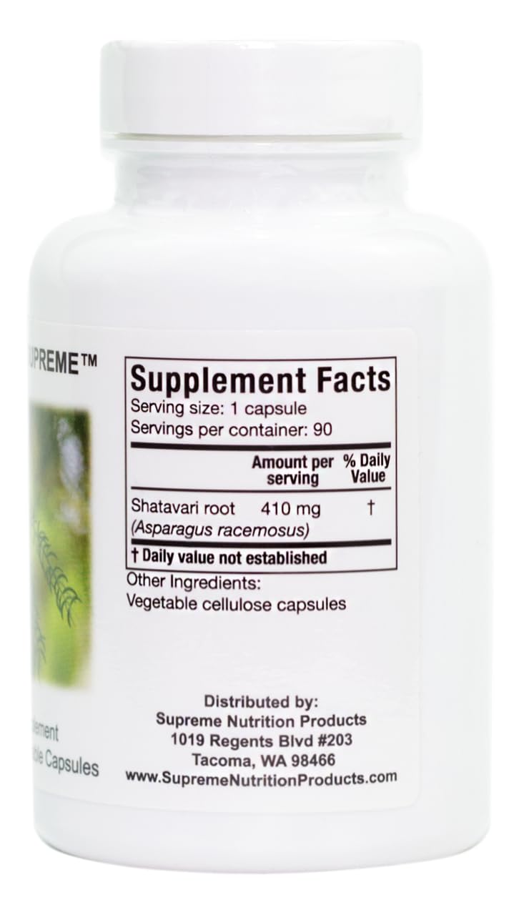 Capsules de racine de Shatavari Pure de Nutrition sur fond blanc
