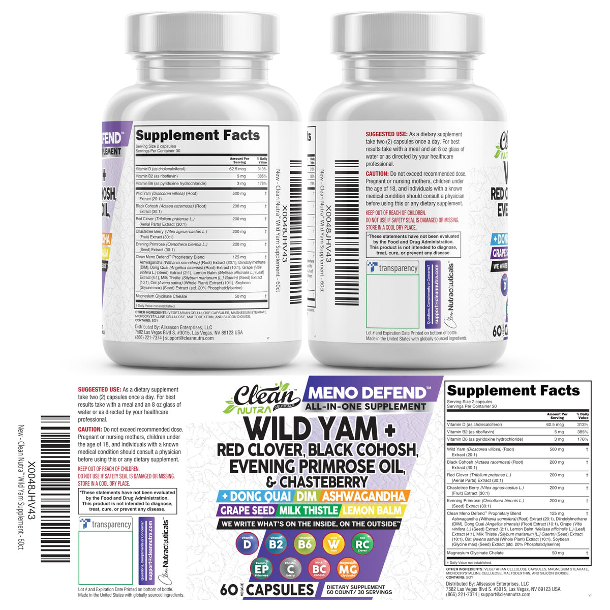 Capsules de racine de yam sauvage avec ingrédients naturels