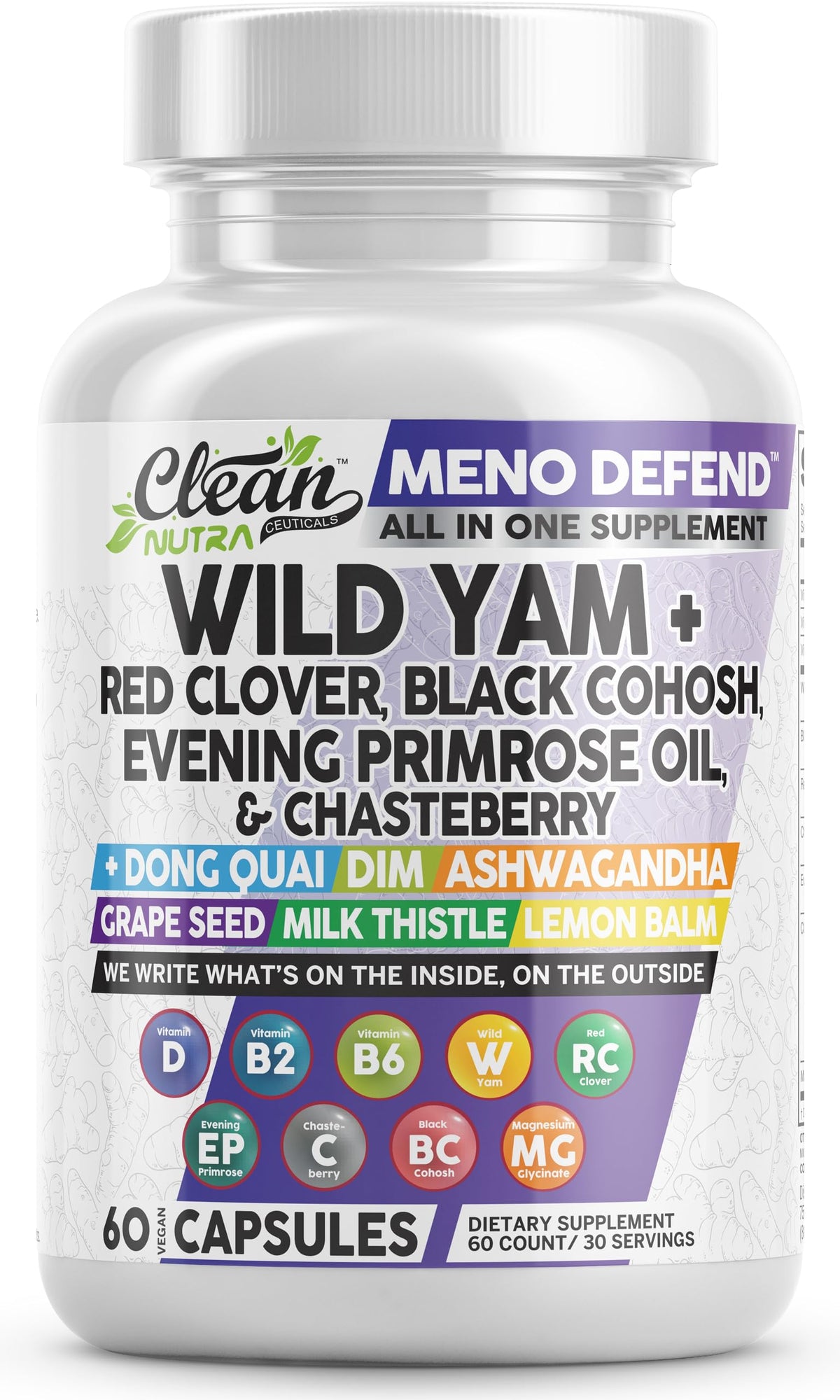 Capsules de racine de yam sauvage Clean Nutraceuticals, vue de face