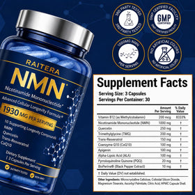 Capsules de Raitera NMN 1000mg dans un bol