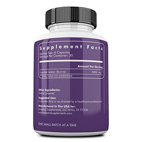 Capsules de rate de boeuf Ancestral Supplements, vue de côté