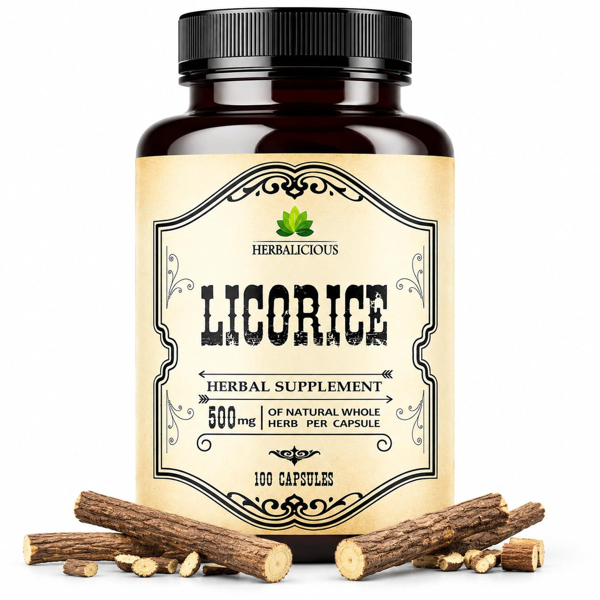 Capsules de réglisse DGL HERBALICIOUS, 100 comprimés, vue de l'emballage