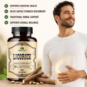 Capsules de réglisse DGL HERBALICIOUS, gros plan sur les comprimés