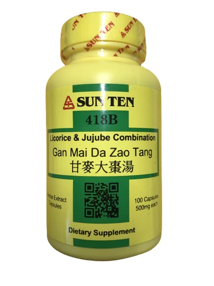 Capsules de réglisse et jujube Sun Ten 500mg, vue avant de la bouteille