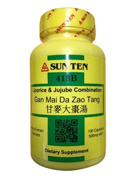 Capsules de réglisse et jujube Sun Ten 500mg, vue avant de la bouteille