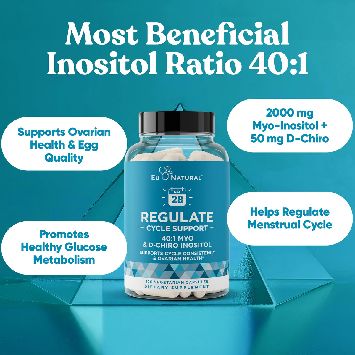 Capsules de Regulate Cycle Support d'Eu Natural sur une surface blanche
