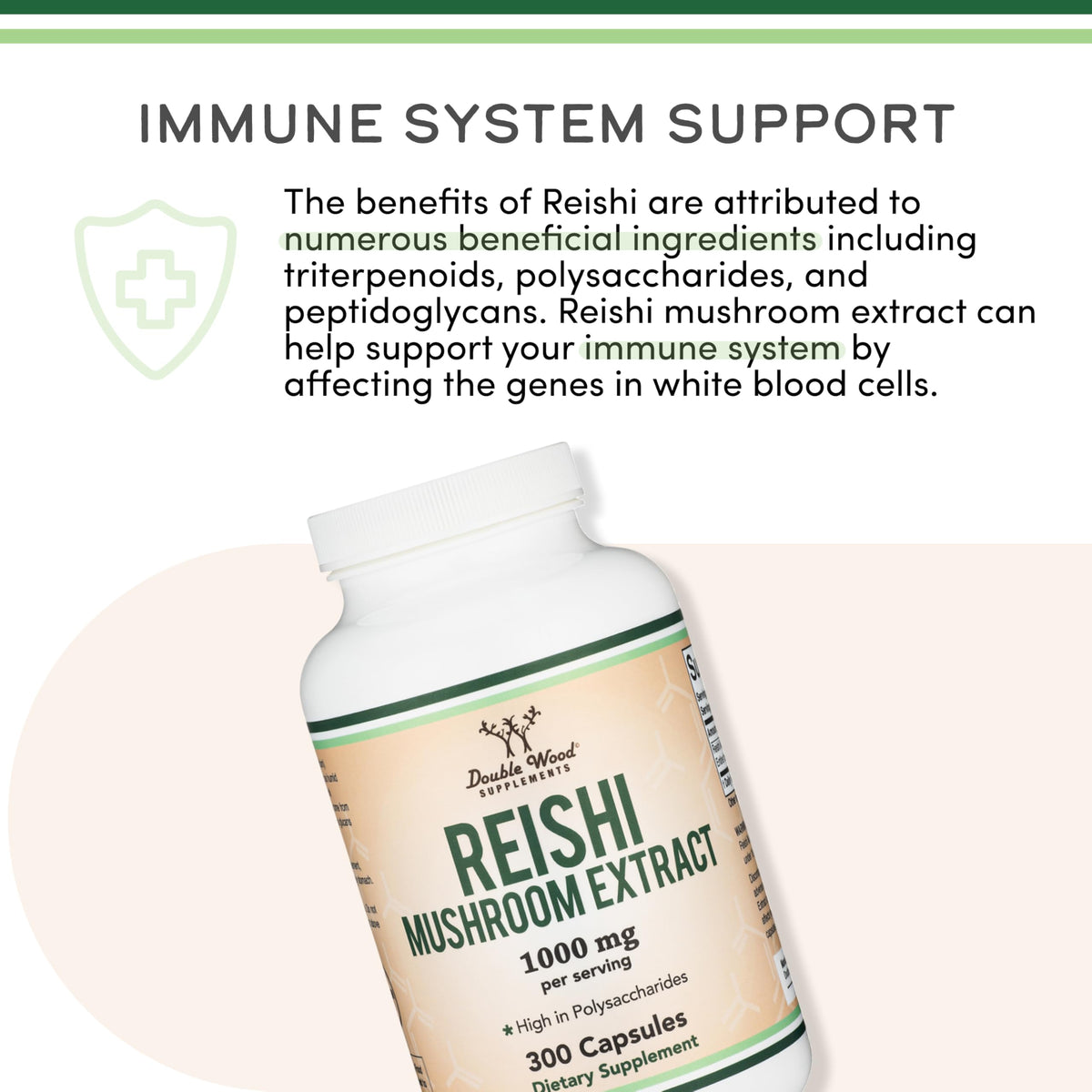 Capsules de Reishi 1 000mg 4:1 de Double Wood sur une surface blanche