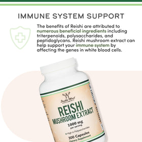 Capsules de Reishi 1 000mg 4:1 de Double Wood sur une surface blanche