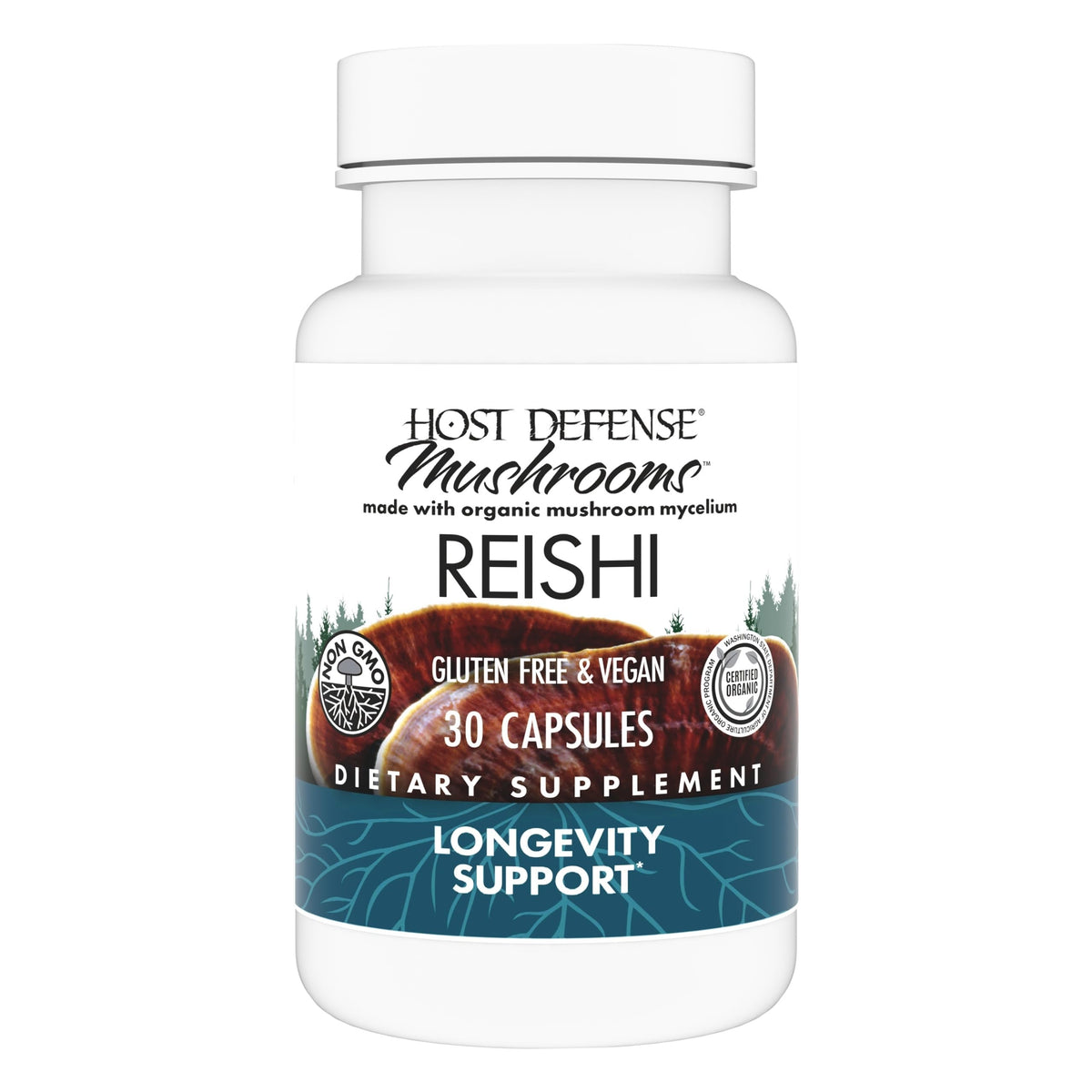 Capsules de Reishi Host Defense 30 unités vue de face