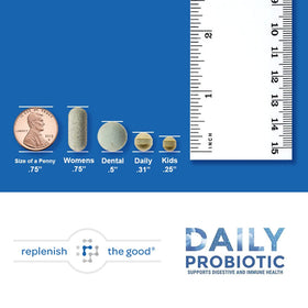Capsules de Replenish the Good Probiotique Quotidien sur une surface blanche