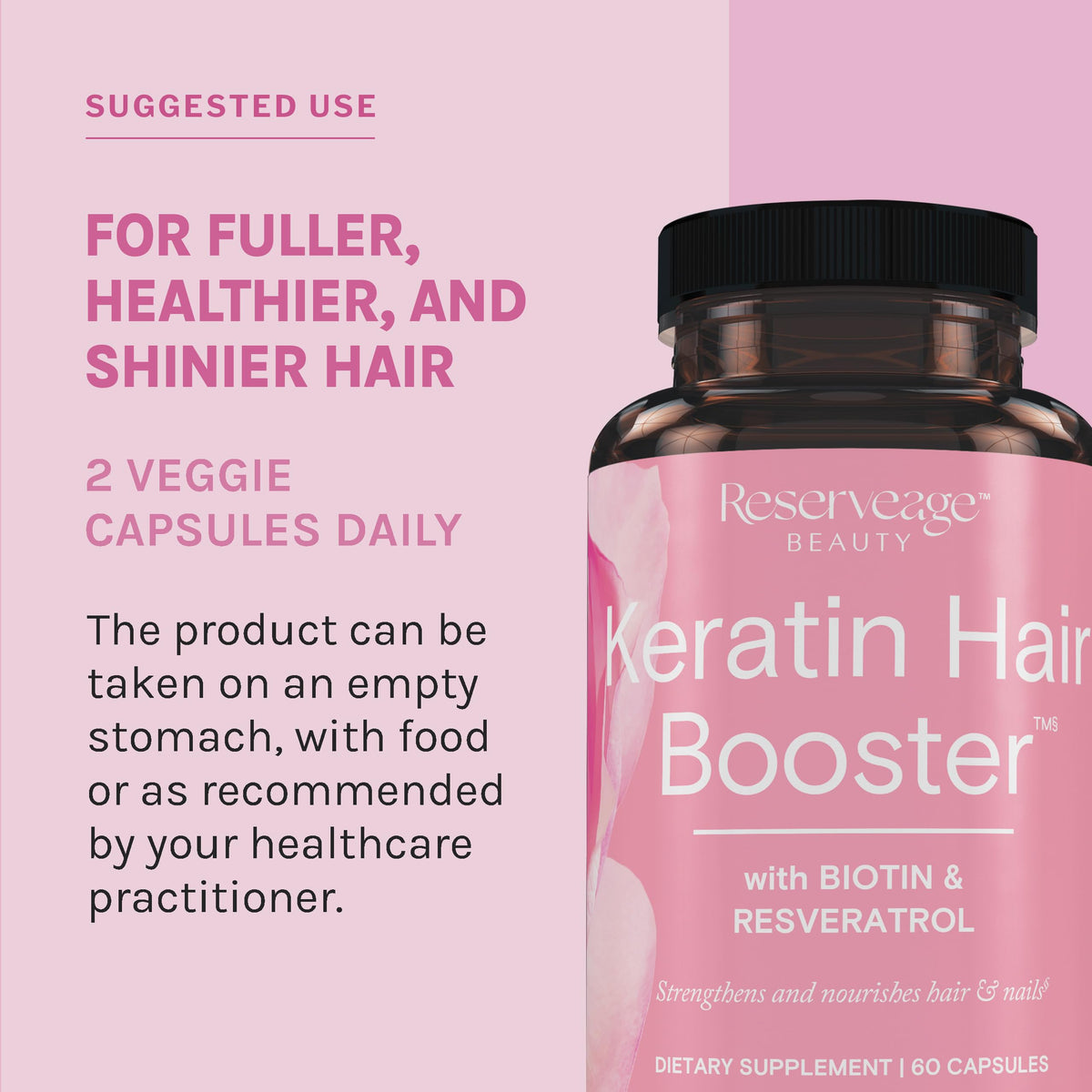 Capsules de Reserveage Nutrition Keratin support dans une main
