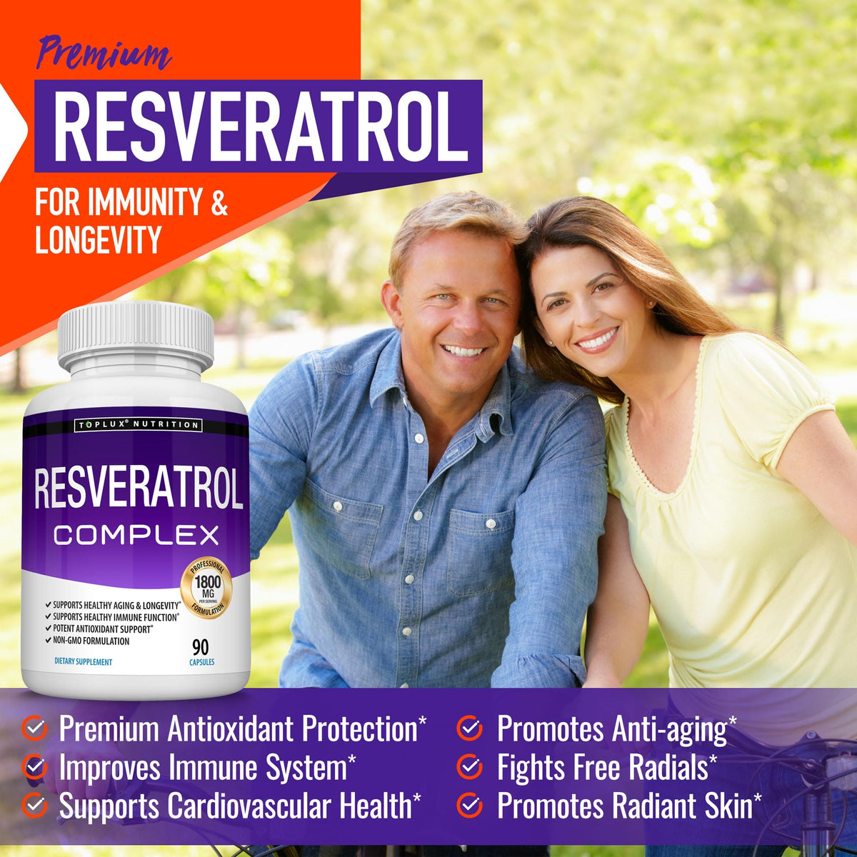 Capsules de Resvératrol 1800 mg de Toplux sur fond blanc