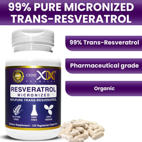 Capsules de Resvératrol Genex Formulas sur une surface blanche