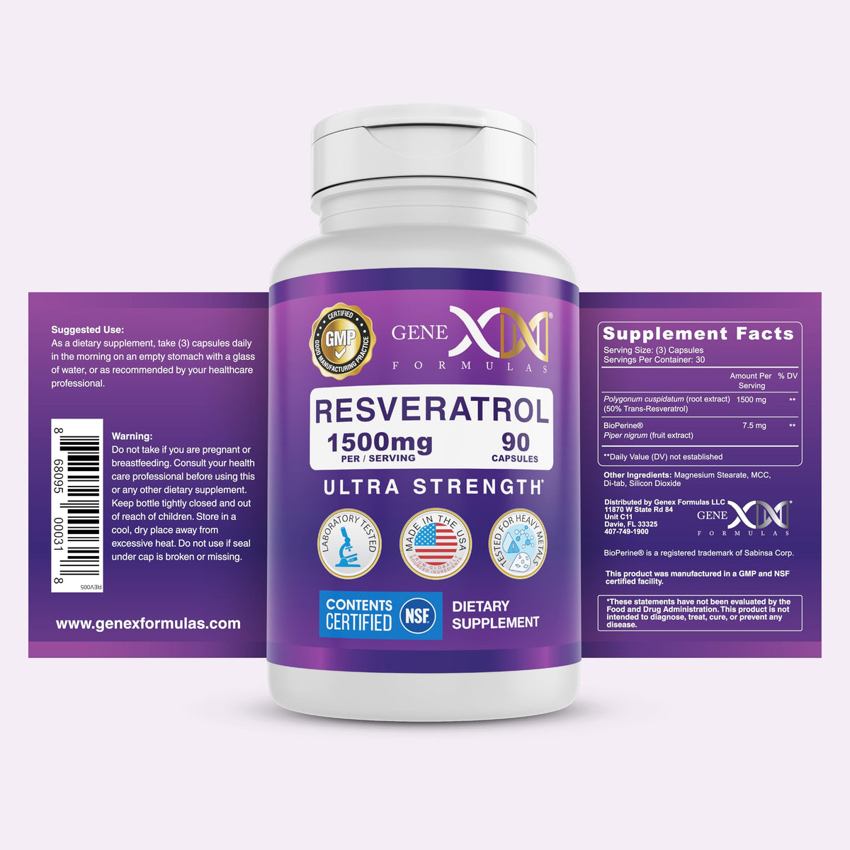Capsules de Resveratrol Genex Formulas sur une table