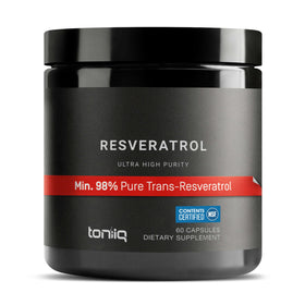 Capsules de resvératrol Toniiq 600mg en bouteille vue de face