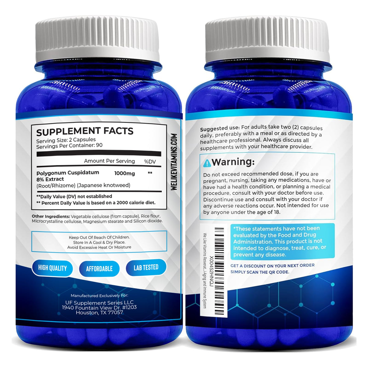 Capsules de Resvératrol We Like Vitamins avec un verre d'eau