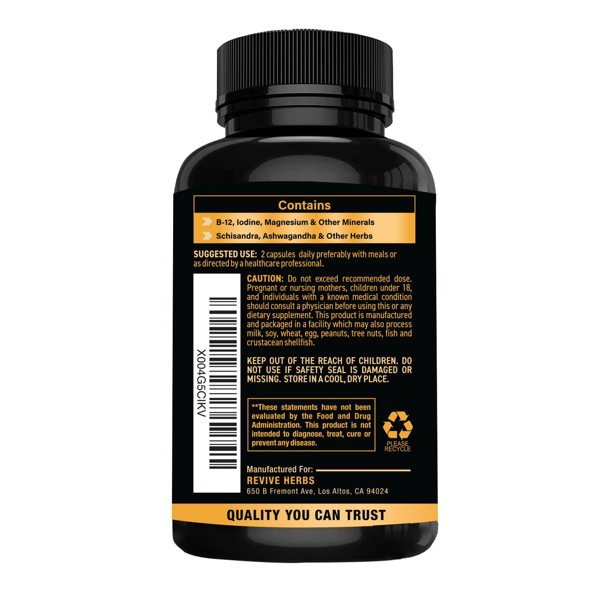 Capsules de Revive Herbs Soutien Thyroïdien sur une surface blanche