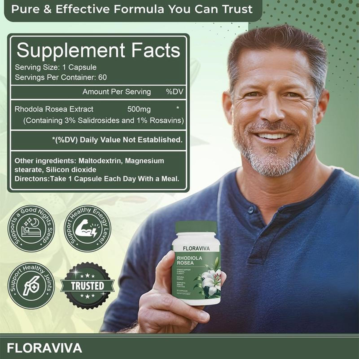Capsules de Rhodiola Rosea dans le flacon NO BALD