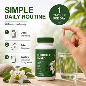 Capsules de Rhodiola Rosea dans une main