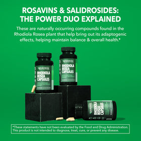 Capsules de Rhodiola Rosea HAVASU NUTRITION sur une table en bois
