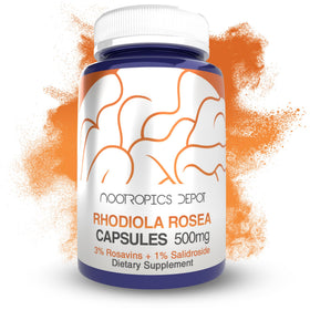 Capsules de Rhodiola Rosea Nootropics Depot 500mg devant l'emballage