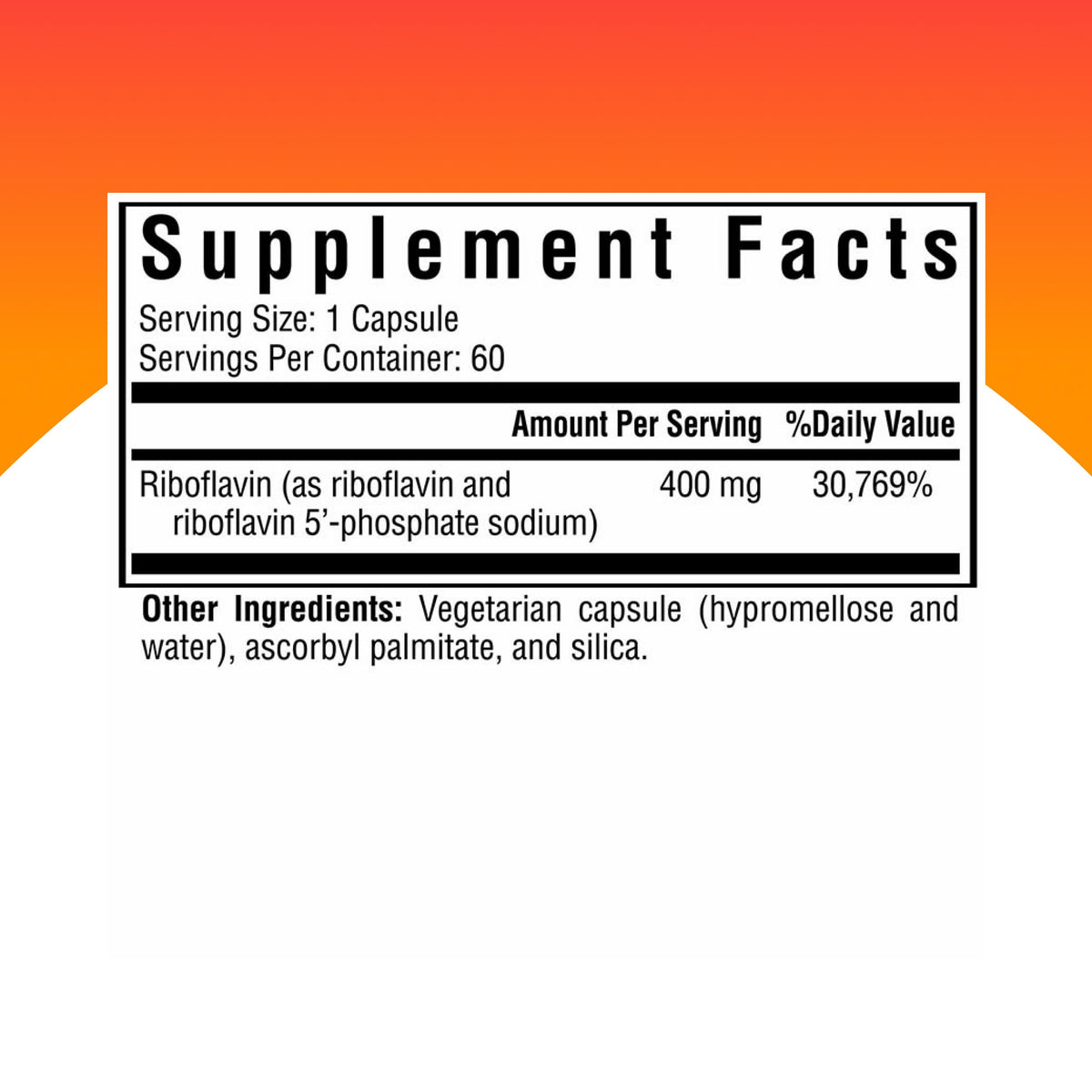 Capsules de riboflavine Seeking Health 400 mg, présentation sur une table