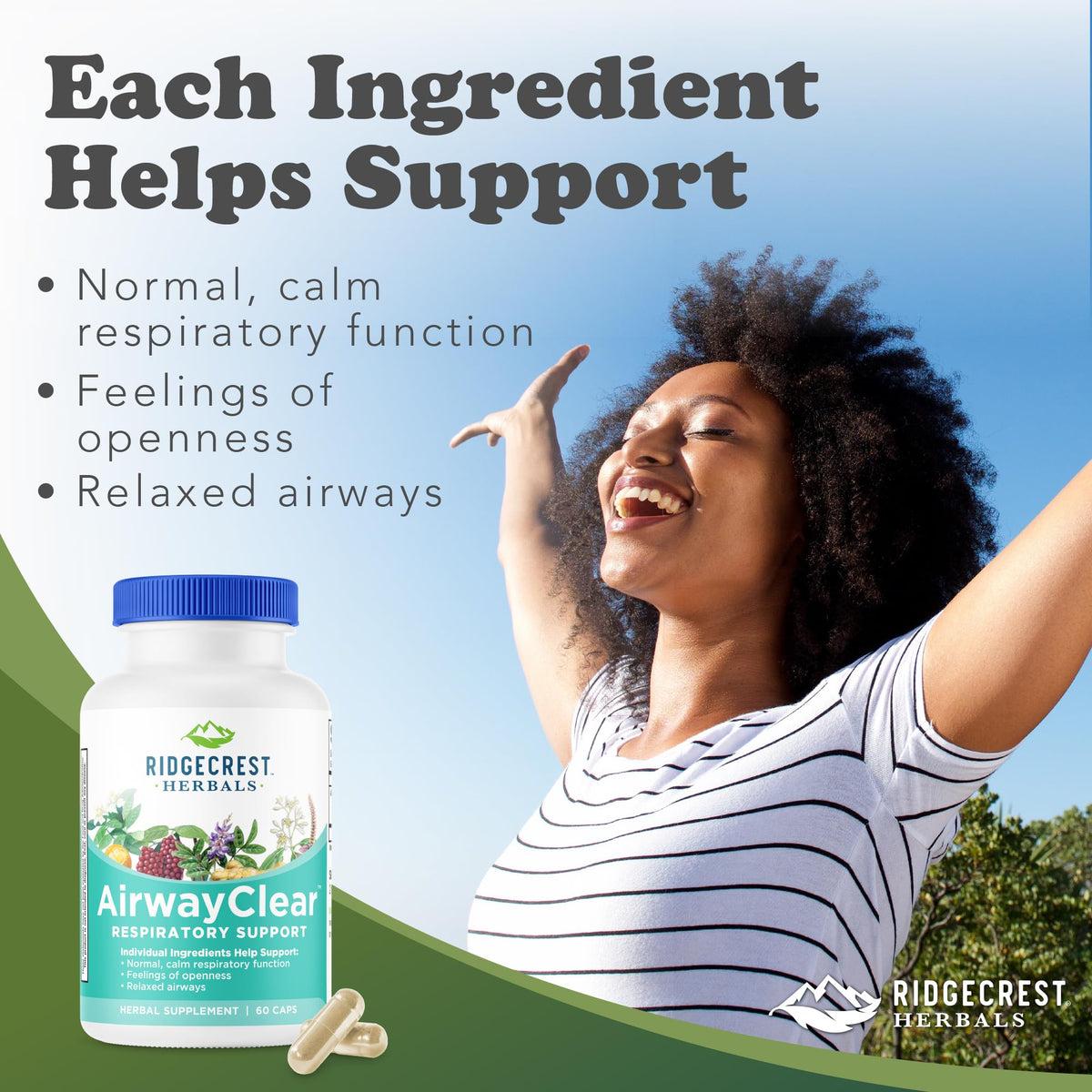 Capsules de RidgeCrest Herbals AirwayClear sur fond blanc