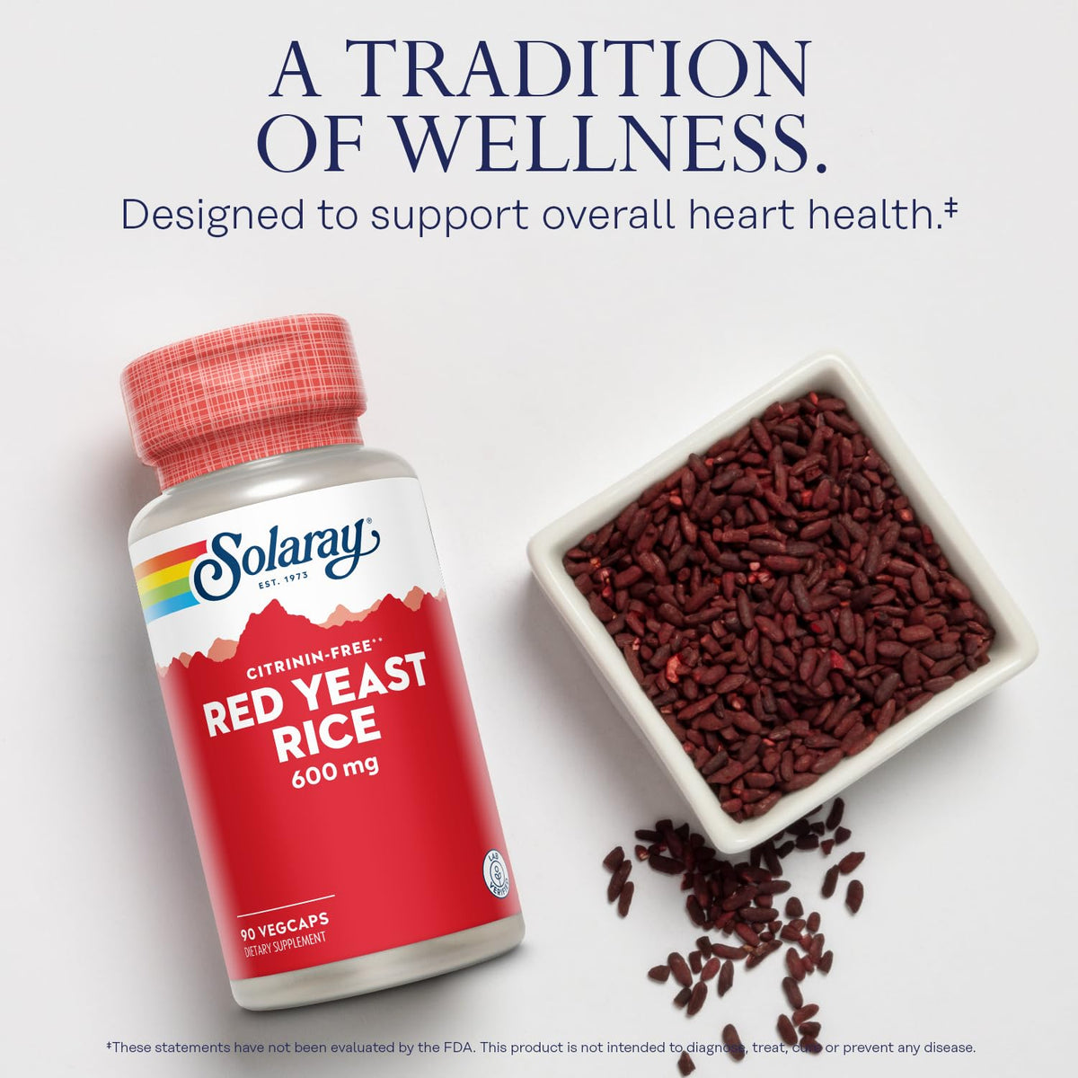 Capsules de Riz de Levure Rouge SOLARAY sur fond blanc