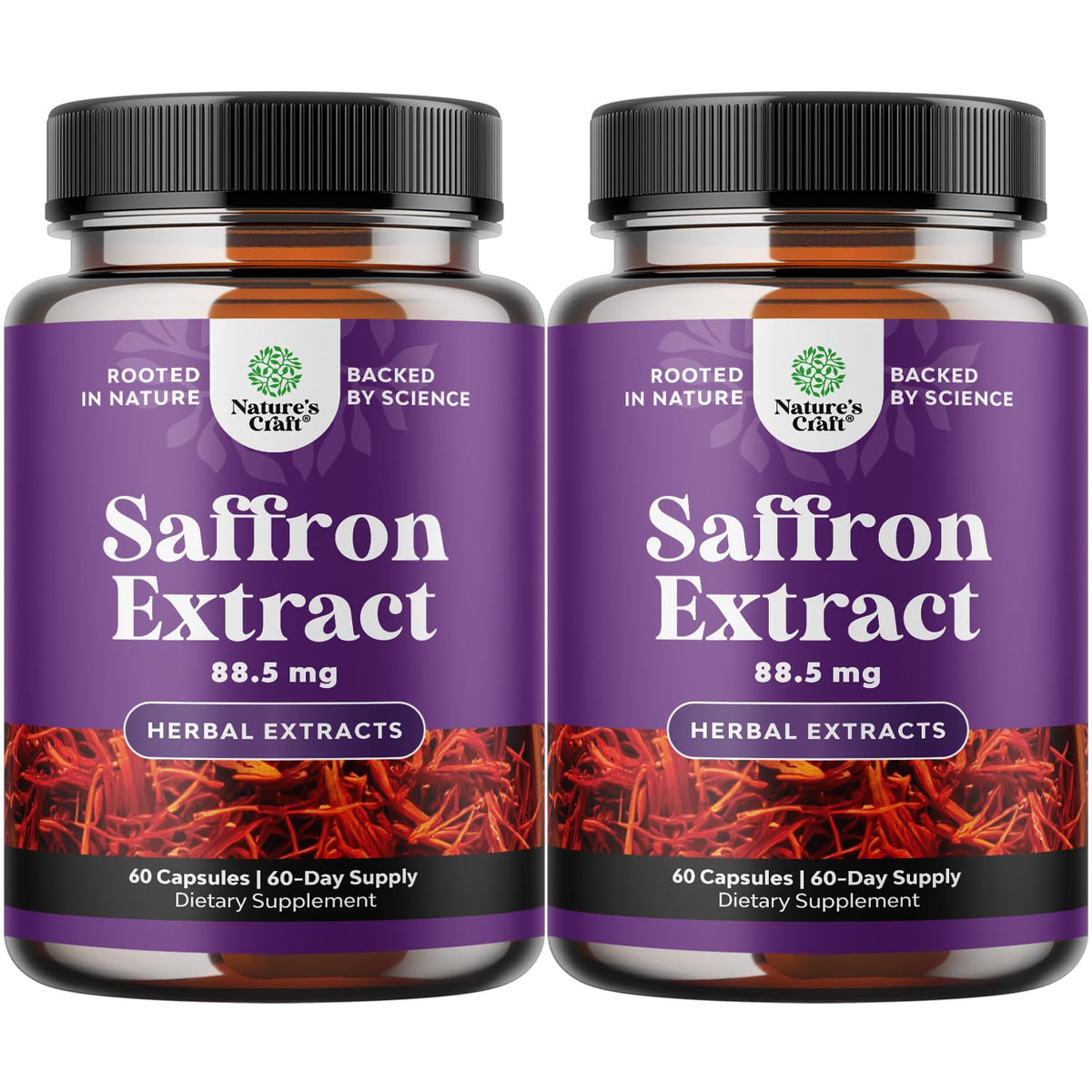 Capsules de Safran Natures Craft en bouteille vue de face